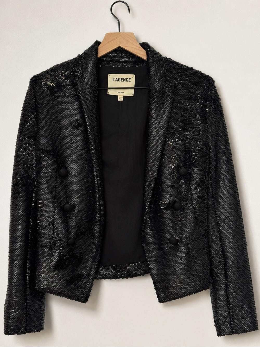 L’AGENCE Black Sequin Double Breasted Blazer Evening Party Jacket Size 0 - Picture 3 of 9